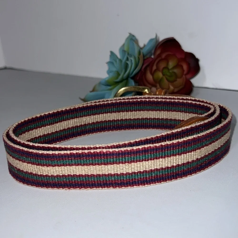 Triminghams Burmuda Linen Leather Belt Made in England Sz 40 Solid Brass Buckle